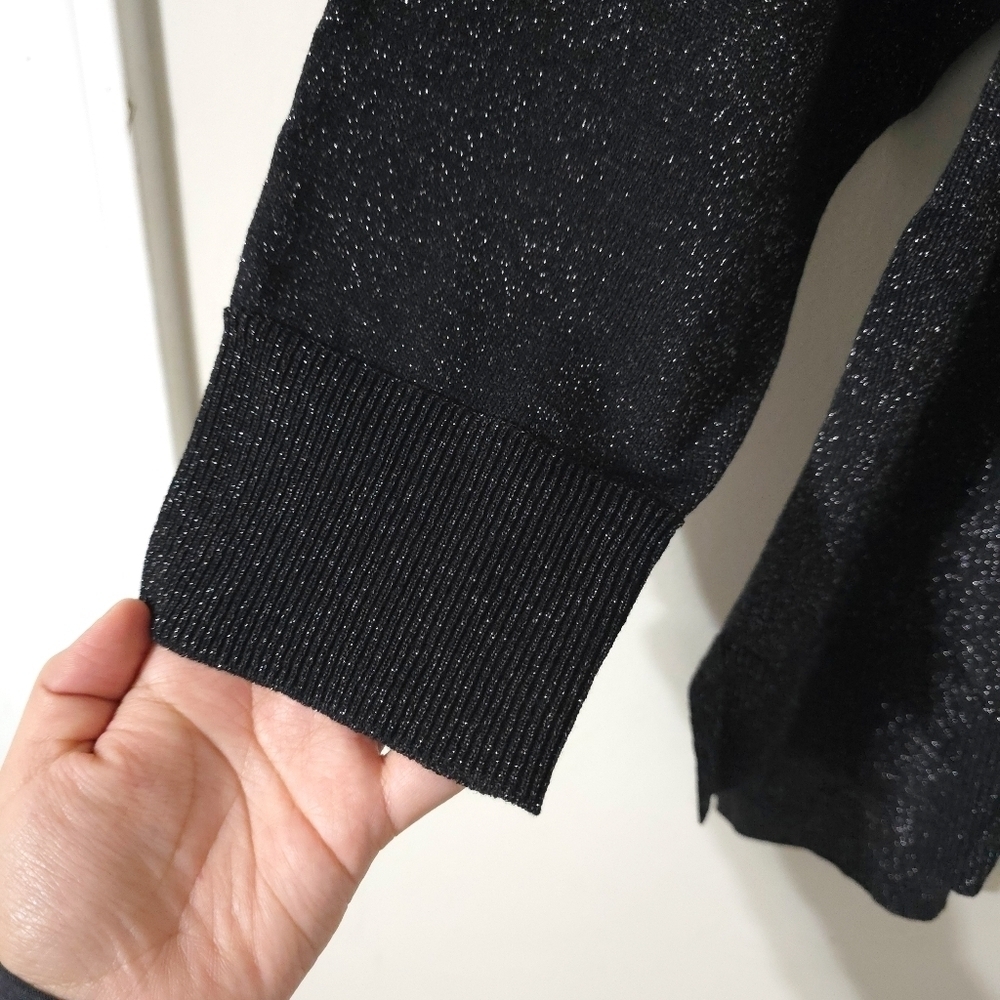 T TAHARI Plus Size Glitter Metallic Black Knit Crewneck Sweater, Longer Back, 1X - Picture 8 of 17